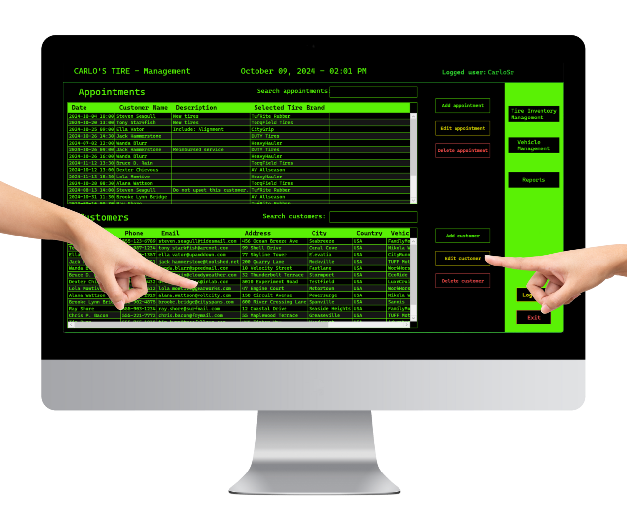 Customer edit page with input fields to modify customer details